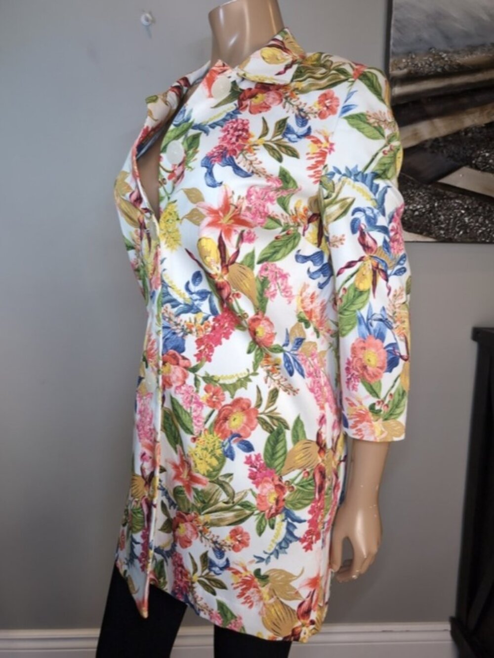 Jessica Floral Blazer Jacket Size 6 Cotton Tailored Mid Length Spring White - Picture 4 of 14